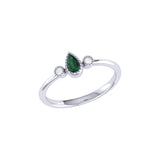 Pear Shaped Emerald & Diamond Birthstone Ring In 14K White Gold