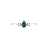 Pear Shaped Emerald & Diamond Birthstone Ring In 14K White Gold