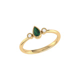 Pear Shaped Emerald & Diamond Birthstone Ring In 14K Yellow Gold