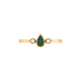 Pear Shaped Emerald & Diamond Birthstone Ring In 14K Yellow Gold