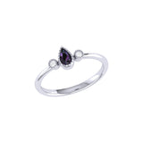 Pear Shaped Alexandrite & Diamond Birthstone Ring In 14K White Gold