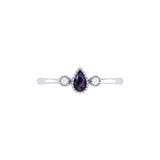 Pear Shaped Alexandrite & Diamond Birthstone Ring In 14K White Gold