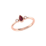 Pear Shaped Ruby & Diamond Birthstone Ring In 14K Rose Gold