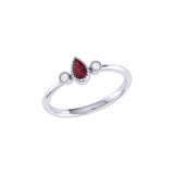 Pear Shaped Ruby & Diamond Birthstone Ring In 14K White Gold