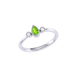 Pear Shaped Peridot & Diamond Birthstone Ring In 14K White Gold