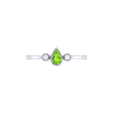 Pear Shaped Peridot & Diamond Birthstone Ring In 14K White Gold