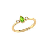 Pear Shaped Peridot & Diamond Birthstone Ring In 14K Yellow Gold