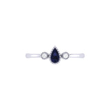Pear Shaped Sapphire & Diamond Birthstone Ring In 14K White Gold