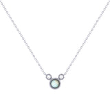 Round Cut Opal & Diamond Birthstone Necklace In 14K White Gold