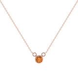 Round Cut Citrine & Diamond Birthstone Necklace In 14K Rose Gold