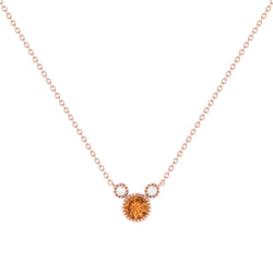 Round Cut Citrine & Diamond Birthstone Necklace In 14K Rose Gold