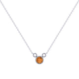 Round Cut Citrine & Diamond Birthstone Necklace In 14K White Gold