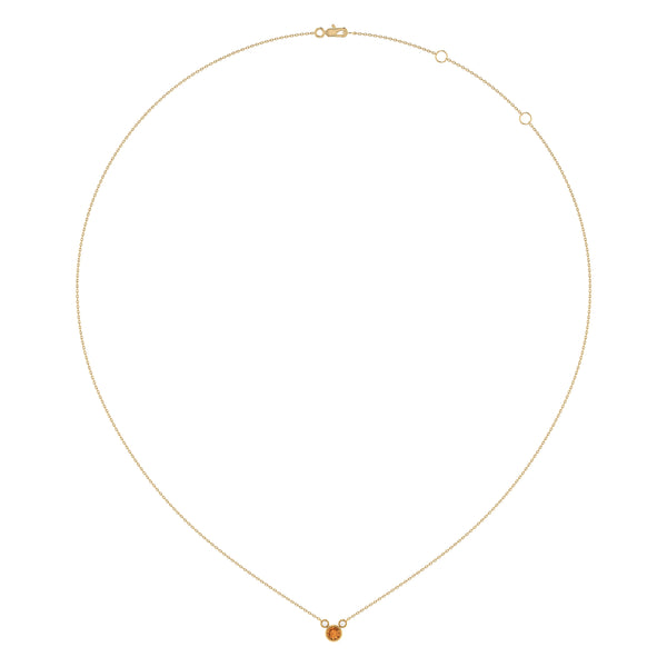 Round Cut Citrine & Diamond Birthstone Necklace In 14K Yellow Gold