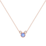 Round Cut Tanzanite & Diamond Birthstone Necklace In 14K Rose Gold