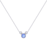 Round Cut Tanzanite & Diamond Birthstone Necklace In 14K White Gold