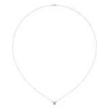 Round Cut Tanzanite & Diamond Birthstone Necklace In 14K White Gold