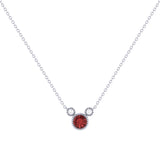 Round Cut Garnet & Diamond Birthstone Necklace In 14K White Gold
