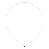 Round Cut Garnet & Diamond Birthstone Necklace In 14K White Gold