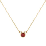 Round Cut Garnet & Diamond Birthstone Necklace In 14K Yellow Gold