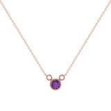 Round Cut Amethyst & Diamond Birthstone Necklace In 14K Rose Gold
