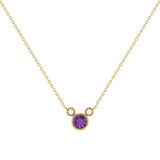 Round Cut Amethyst & Diamond Birthstone Necklace In 14K Yellow Gold