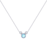 Round Cut Aquamarine & Diamond Birthstone Necklace In 14K White Gold