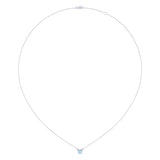 Round Cut Aquamarine & Diamond Birthstone Necklace In 14K White Gold