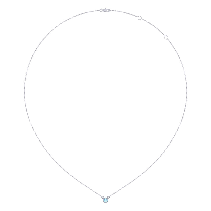 Round Cut Aquamarine & Diamond Birthstone Necklace In 14K White Gold