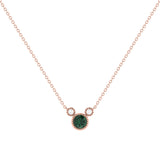 Round Cut Emerald & Diamond Birthstone Necklace In 14K Rose Gold