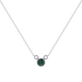 Round Cut Emerald & Diamond Birthstone Necklace In 14K White Gold