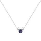 Round Cut Alexandrite & Diamond Birthstone Necklace In 14K White Gold