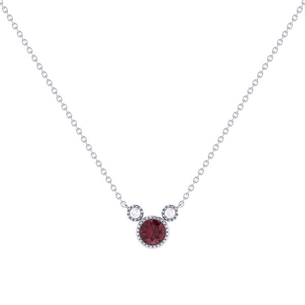 Round Cut Ruby & Diamond Birthstone Necklace In 14K White Gold