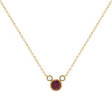 Round Cut Ruby & Diamond Birthstone Necklace In 14K Yellow Gold
