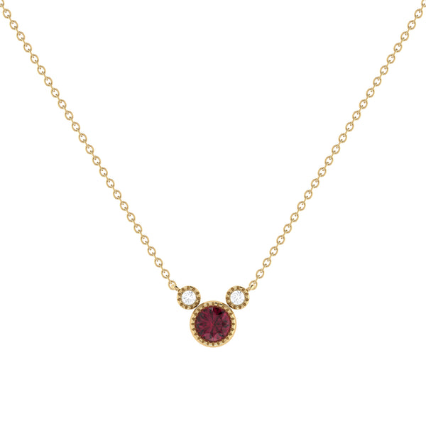 Round Cut Ruby & Diamond Birthstone Necklace In 14K Yellow Gold