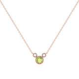 Round Cut Peridot & Diamond Birthstone Necklace In 14K Rose Gold