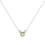 Round Cut Peridot & Diamond Birthstone Necklace In 14K White Gold