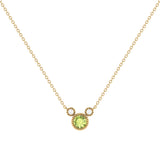Round Cut Peridot & Diamond Birthstone Necklace In 14K Yellow Gold