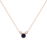 Round Cut Sapphire & Diamond Birthstone Necklace In 14K Rose Gold