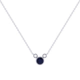 Round Cut Sapphire & Diamond Birthstone Necklace In 14K White Gold
