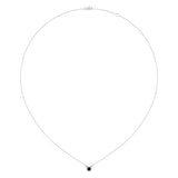 Round Cut Sapphire & Diamond Birthstone Necklace In 14K White Gold