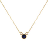 Round Cut Sapphire & Diamond Birthstone Necklace In 14K Yellow Gold