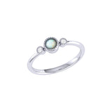 Round Cut Opal & Diamond Birthstone Ring In 14K White Gold
