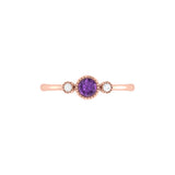 Round Cut Amethyst & Diamond Birthstone Ring in 14K Rose Gold