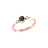 Round Cut Emerald & Diamond Birthstone Ring In 14K Rose Gold