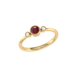 Round Cut Ruby & Diamond Birthstone Ring In 14K Yellow Gold