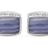 Blue Lace Agate Stone Cufflinks in Black Rhodium Plated Sterling Silver