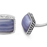 Blue Lace Agate Stone Cufflinks in Black Rhodium Plated Sterling Silver