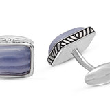 Blue Lace Agate Stone Cufflinks in Black Rhodium Plated Sterling Silver