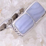 Blue Lace Agate Stone Cufflinks in Black Rhodium Plated Sterling Silver