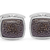 Fossil Agate Stone Cufflinks in Black Rhodium Plated Sterling Silver